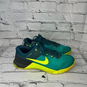 Nike Men’s Metcon 2 Teal & Neon Yellow Cross-Training Shoes Size 9